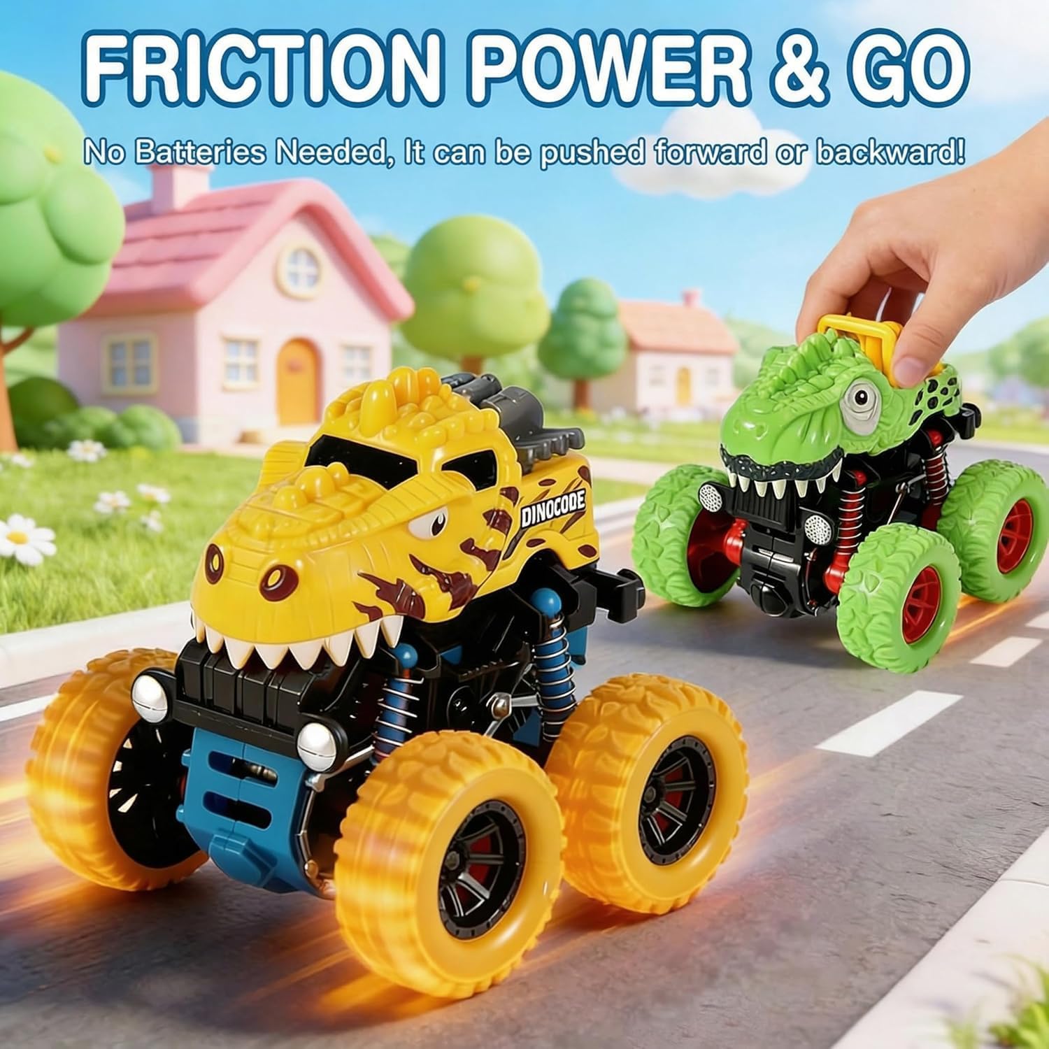 MonotrakStudio Dinosaur Monster Truck Toy Set for Boys & Girls