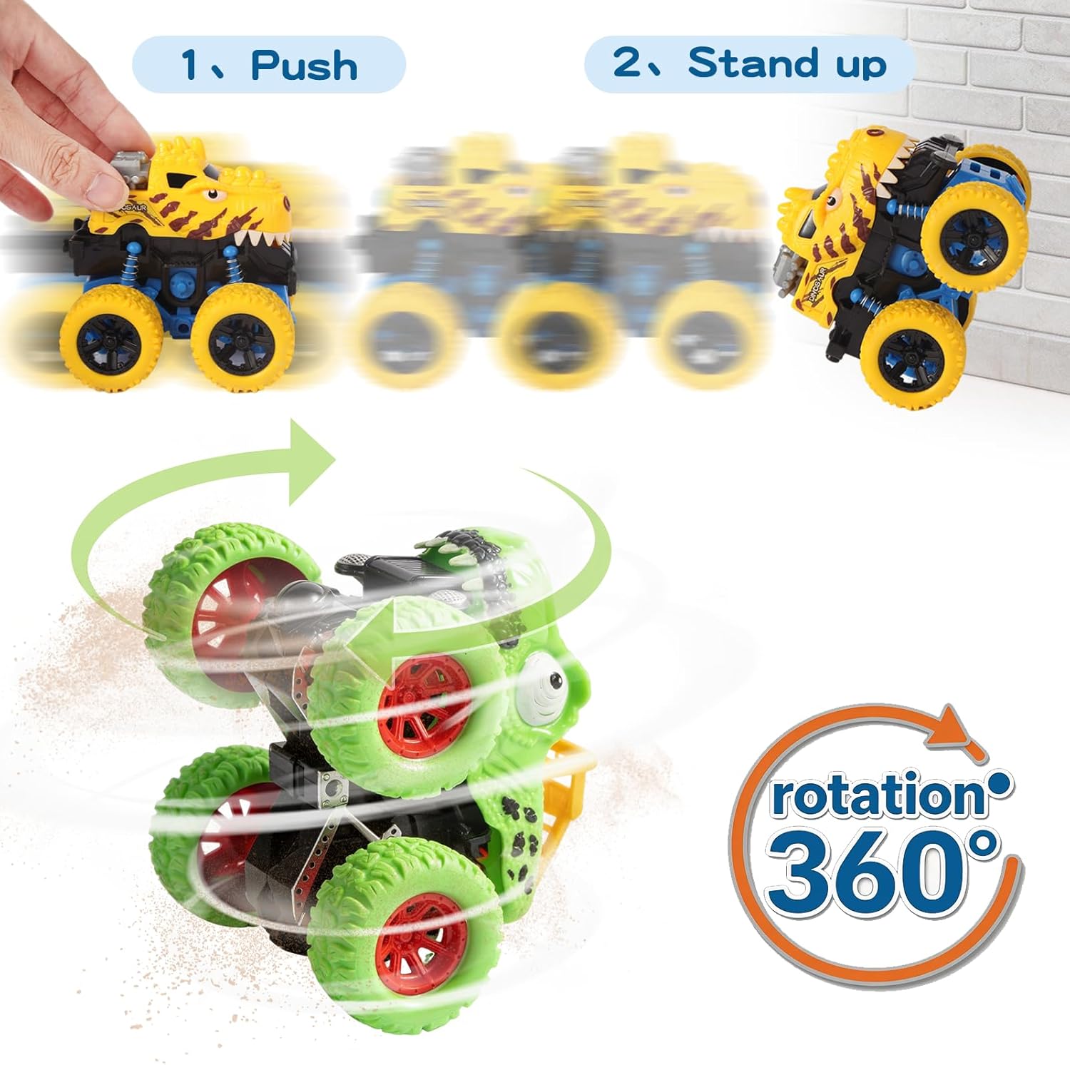 MonotrakStudio Dinosaur Monster Truck Toy Set for Boys & Girls