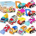 MonotrakStudio Construction Toy Cars, Mini Pull-Back Trucks for Kids